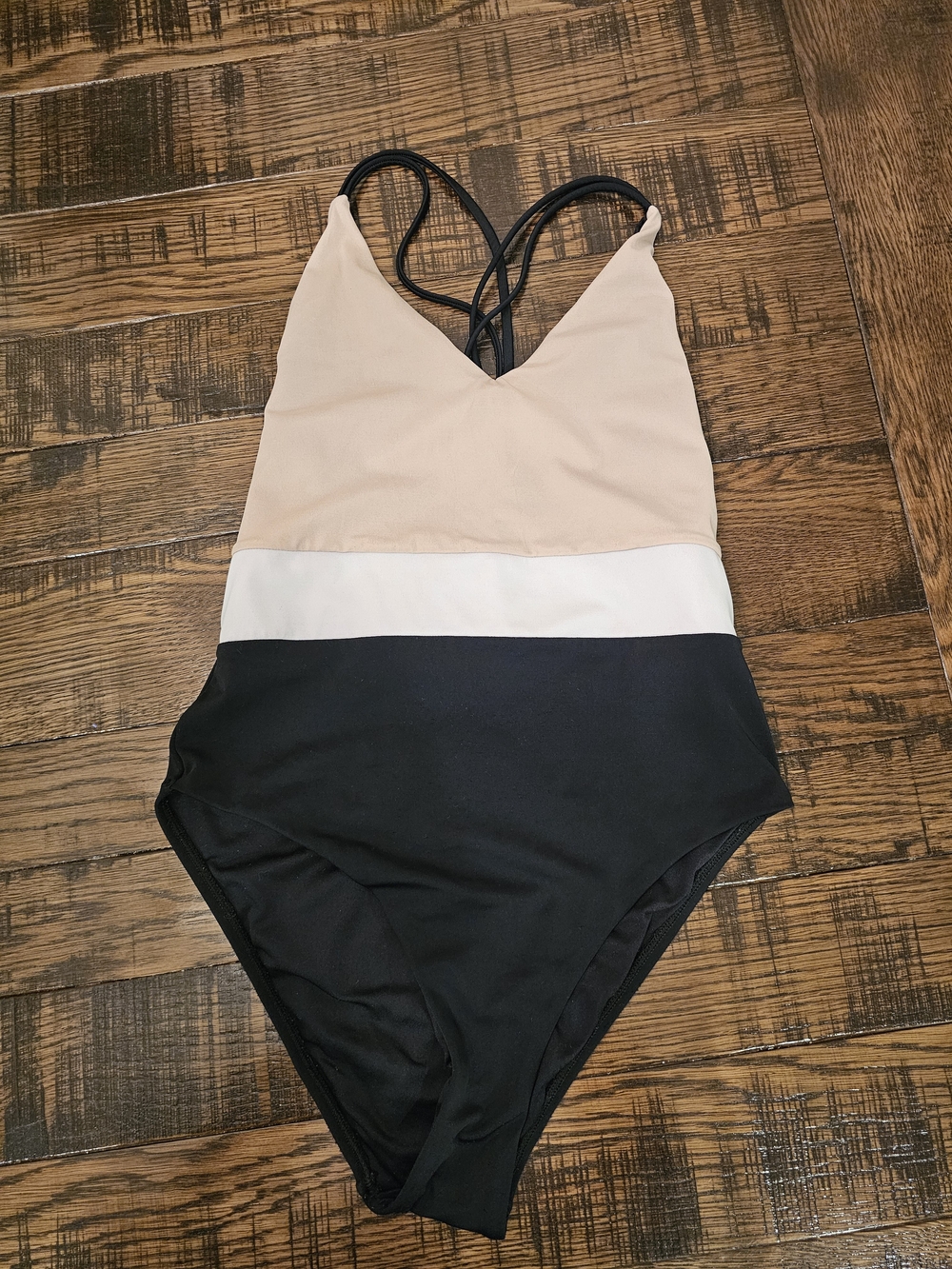 Topshop Beige, White & Black Colorblock One-Piece Swimsuit